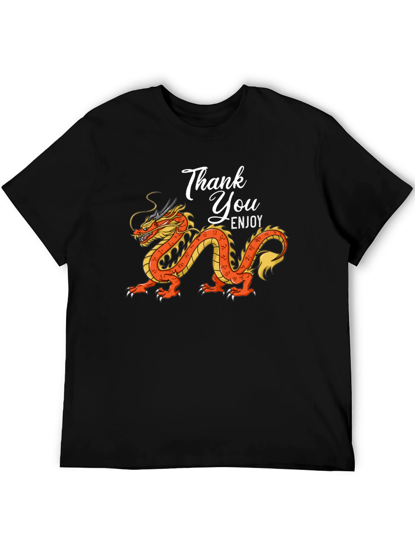Thank You Enjoy Dragon Graphic Tee - Stylish Black T-Shirt