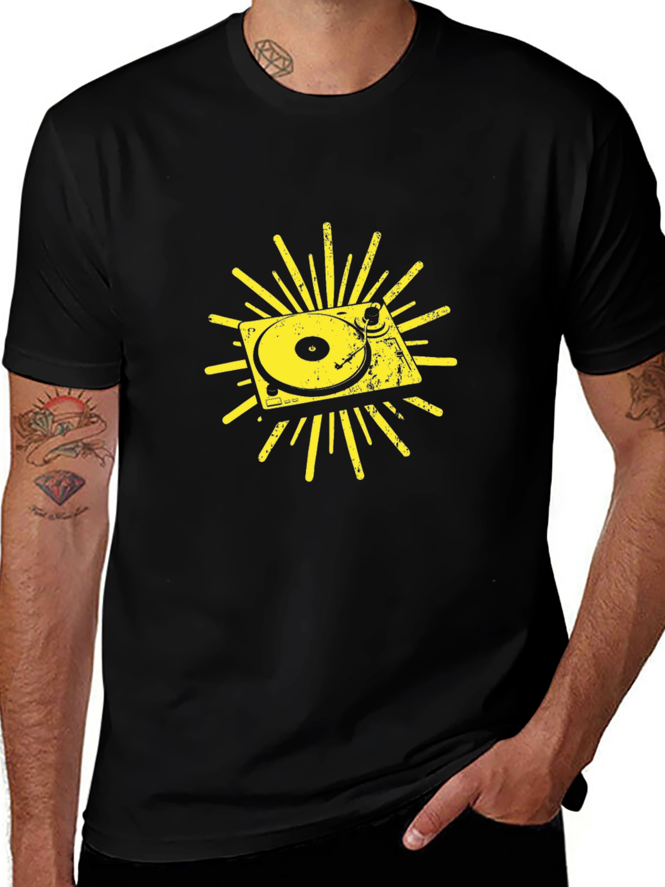 Retro Turntable Graphic Tee - Black
