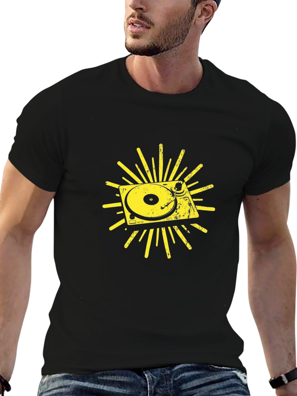 Retro Turntable Graphic Tee - Black