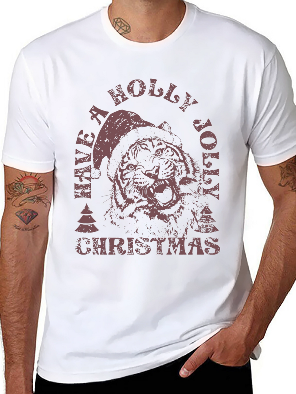 Holiday Tiger Graphic Tee - Christmas Style