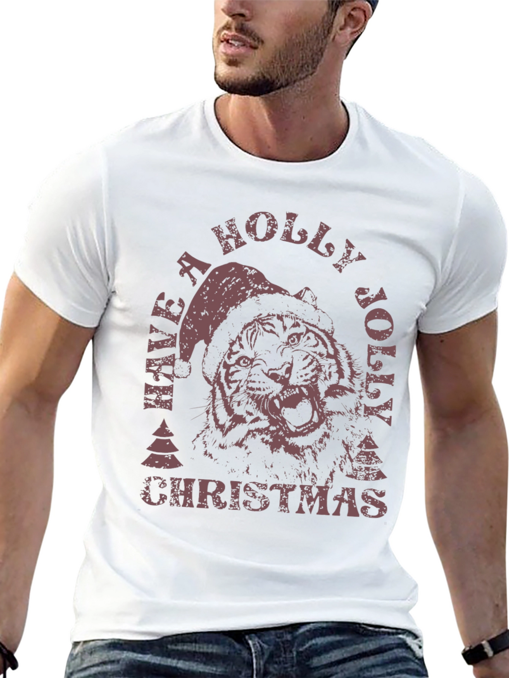 Holiday Tiger Graphic Tee - Christmas Style