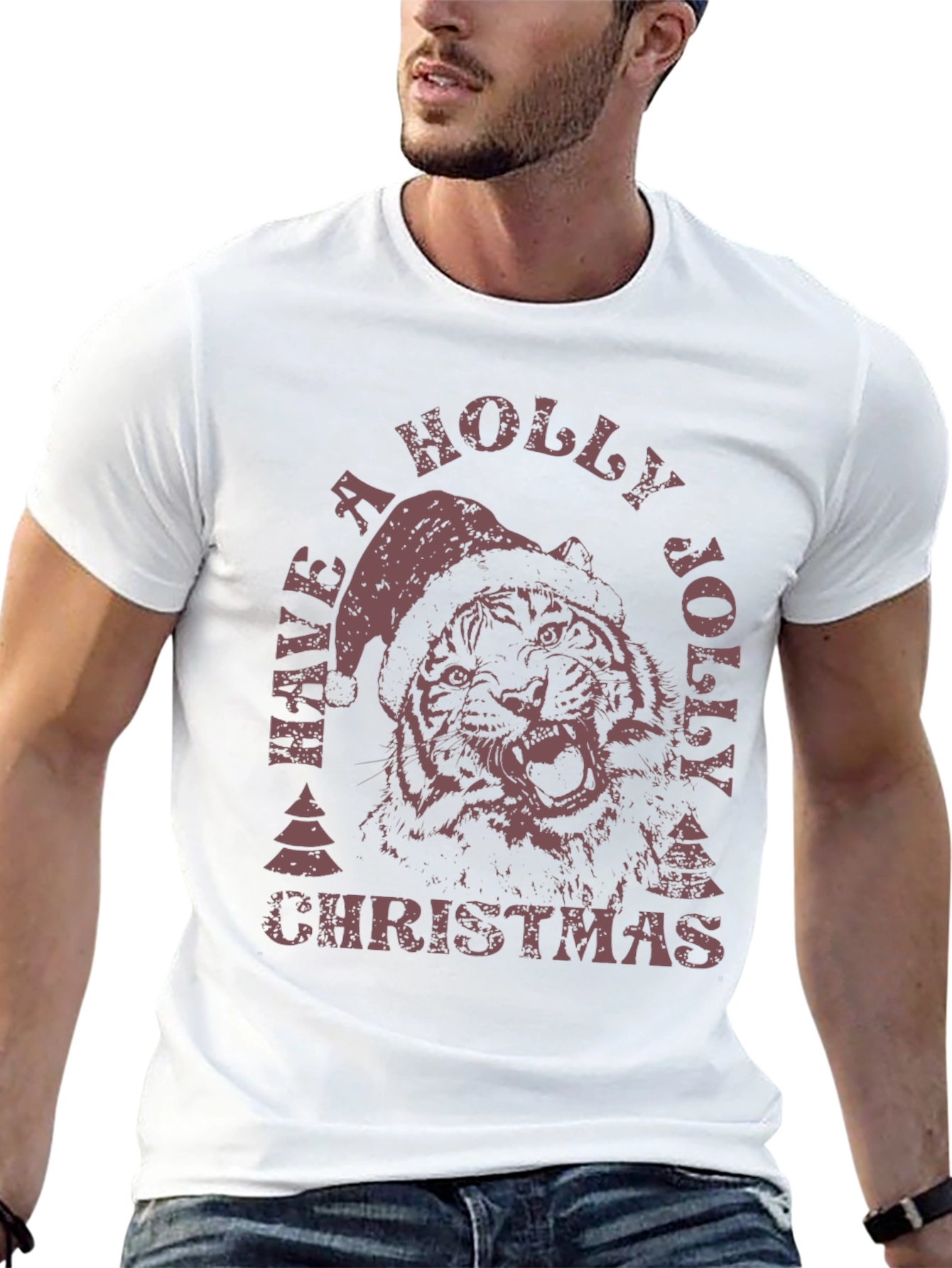 Holiday Tiger Graphic Tee - Christmas Style