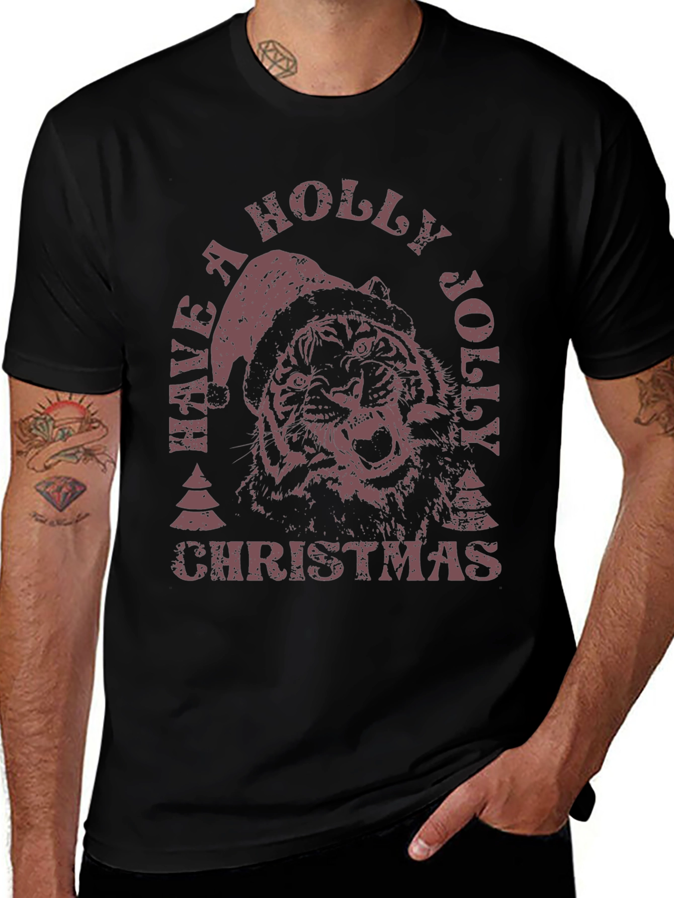 Holiday Tiger Graphic Tee - Christmas Style
