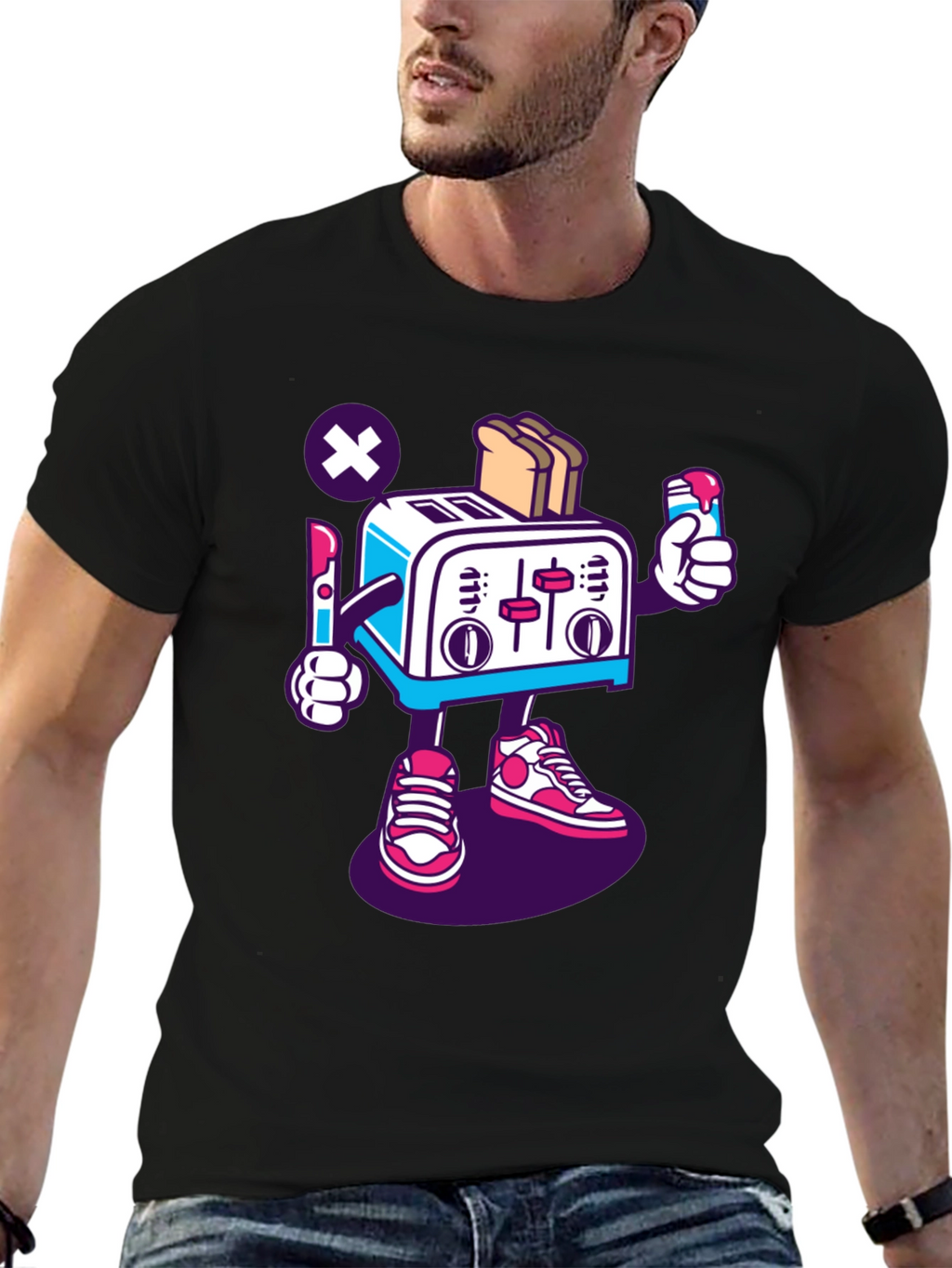 Toaster Character Black Graphic T-Shirt
