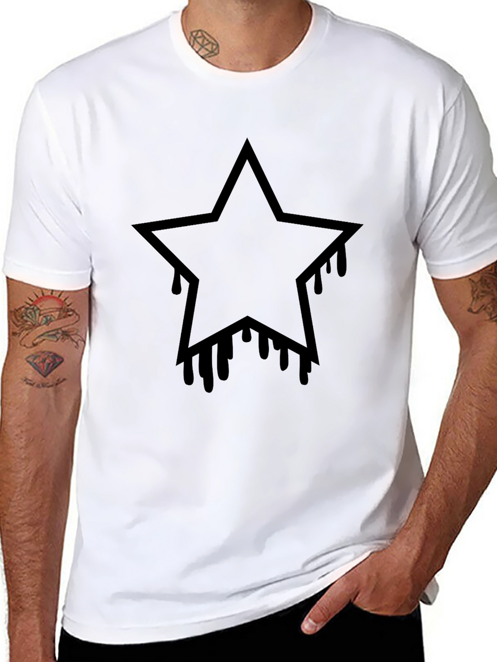 Black Star Drip Graphic Tee - Mens Casual T-Shirt