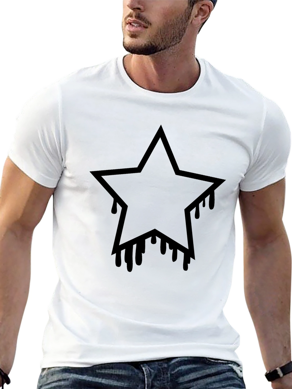 Black Star Drip Graphic Tee - Mens Casual T-Shirt