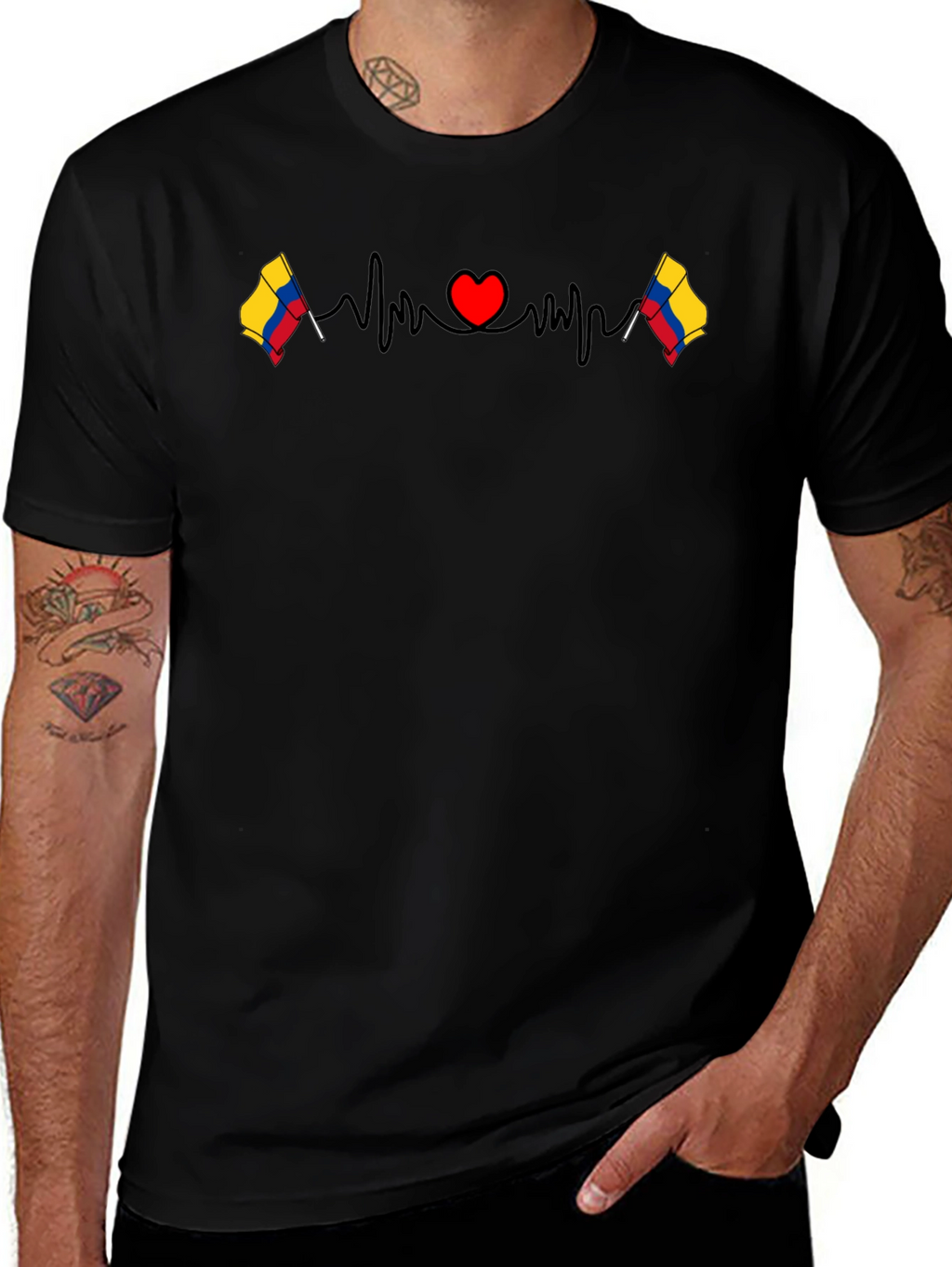 Colombia Flag Heartbeat Graphic T-Shirt