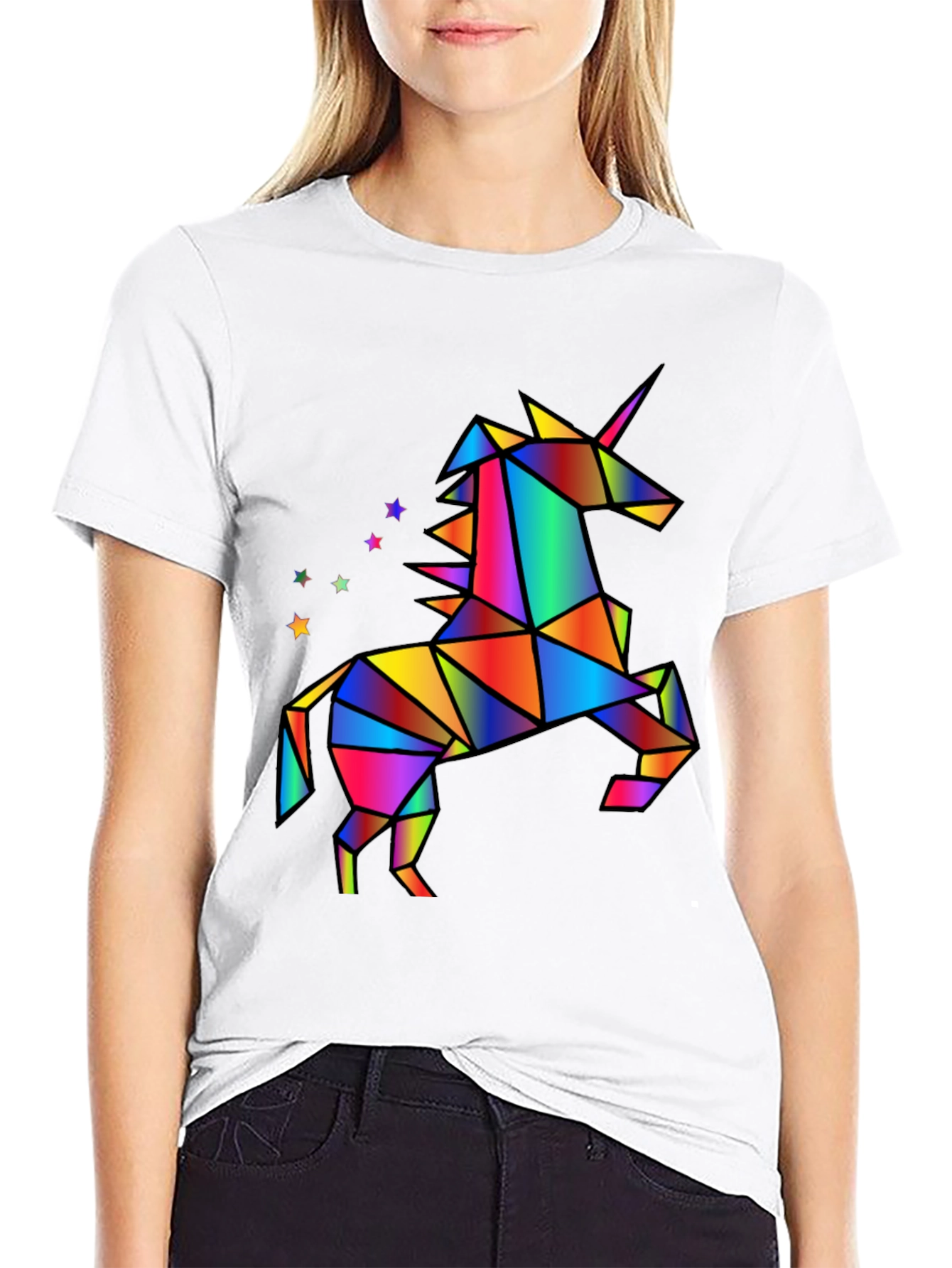 Geometric Unicorn Graphic T-Shirt - Black