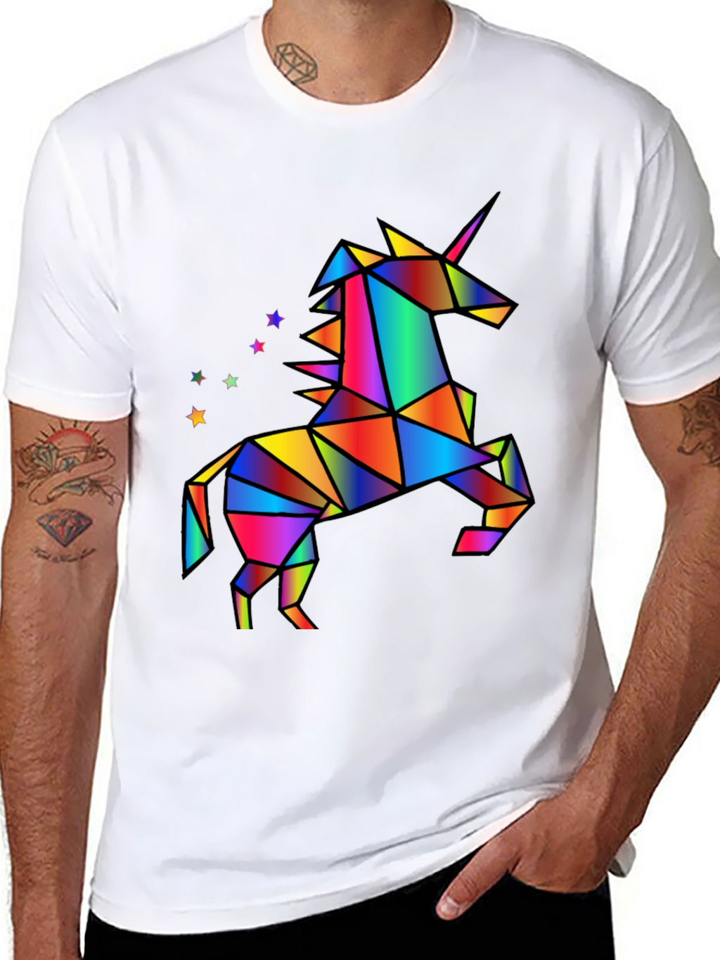 Geometric Unicorn Graphic T-Shirt - Black