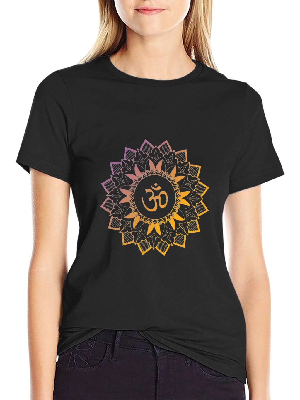 Om Mandala Graphic Tee - Black Cotton Comfort