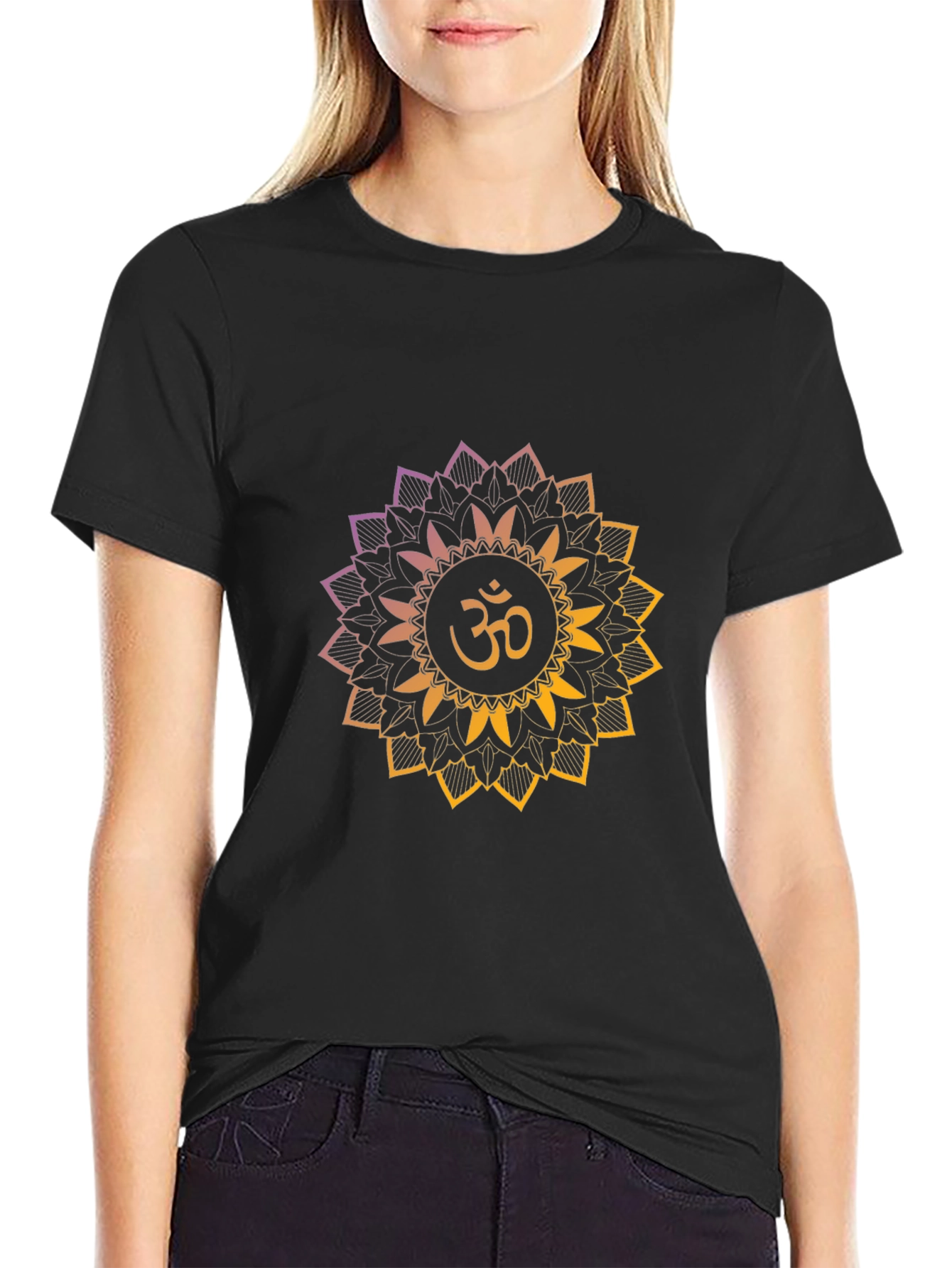 Om Mandala Graphic Tee - Black Cotton Comfort