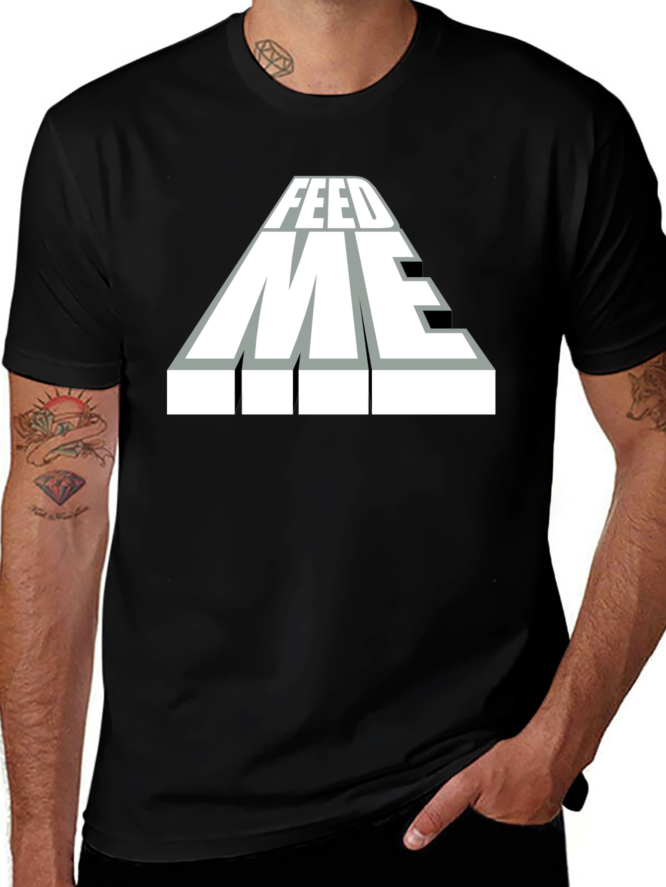 Feed Me Graphic T-Shirt - Black Cotton Blend Tee