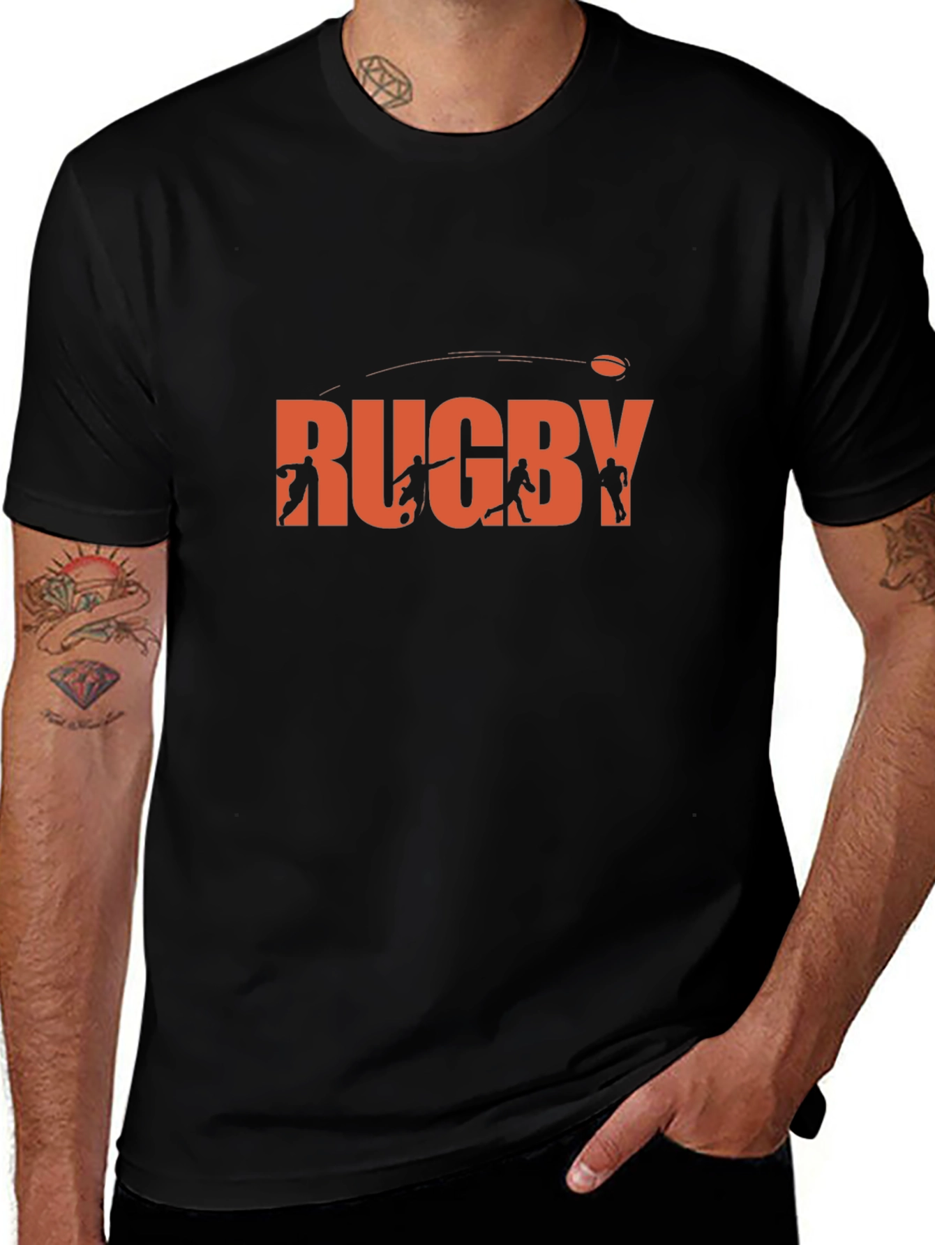 Rugby Graphic T-Shirt - Black Casual Tee