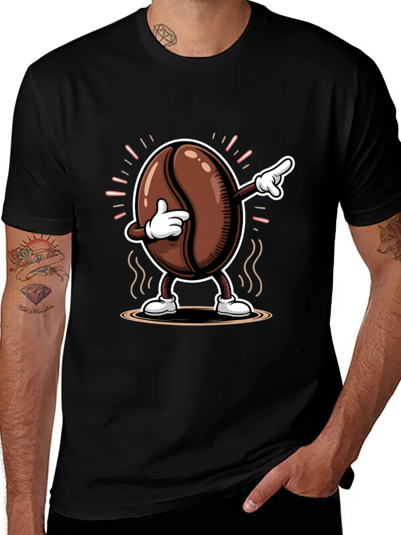 Dabbing Coffee Bean Graphic Tee - Black