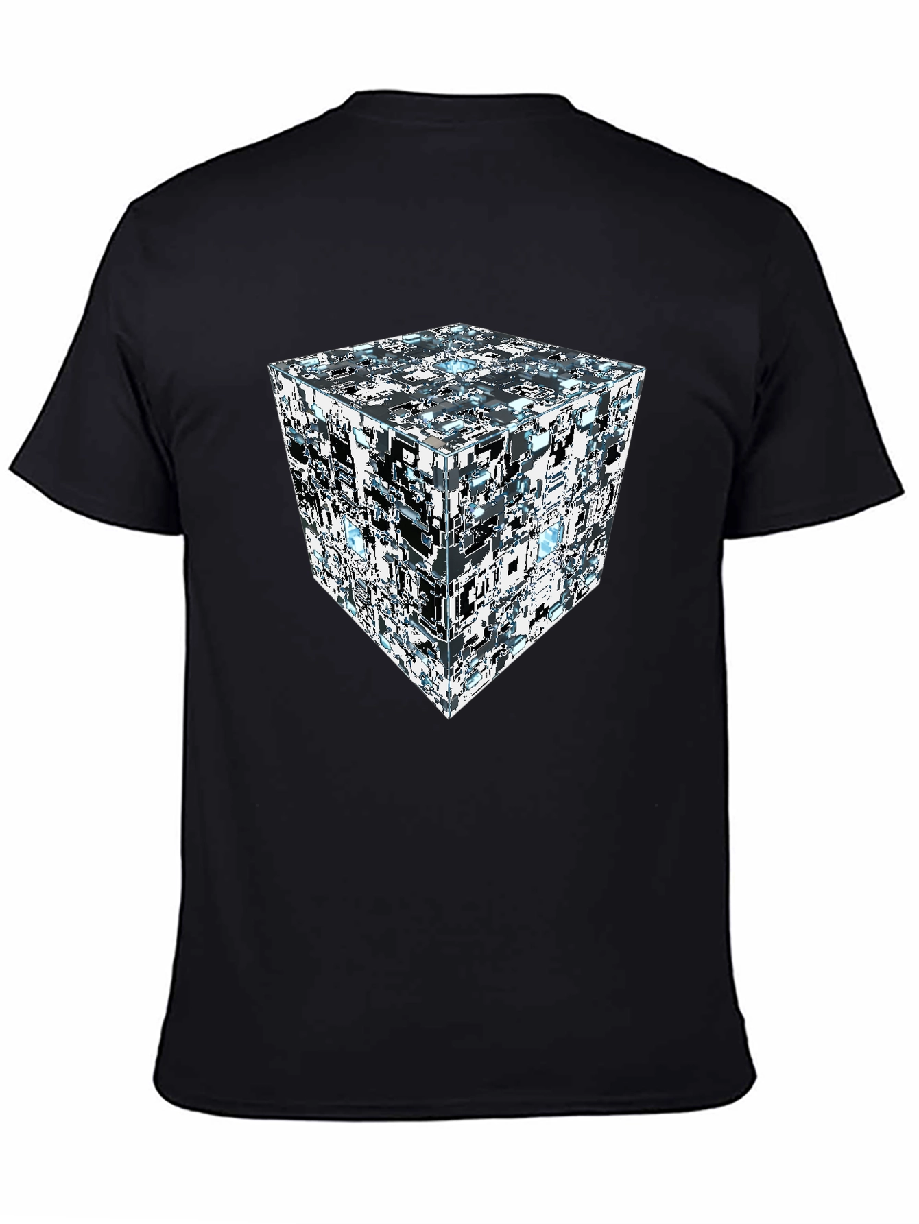 Abstract Cube Print Black T-Shirt