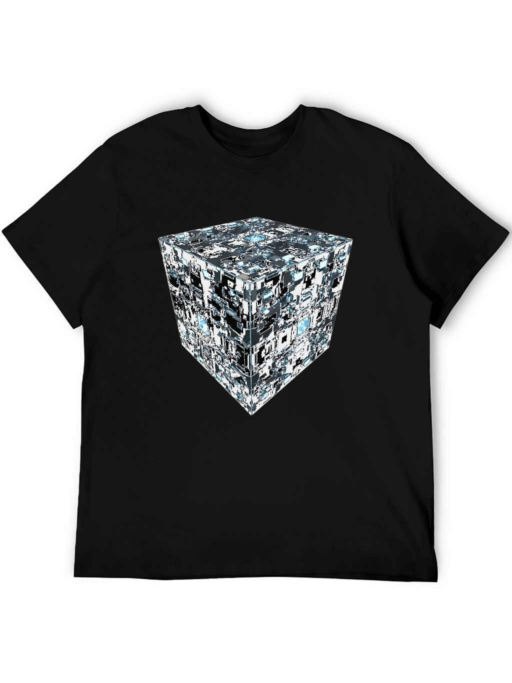 Abstract Cube Print Black T-Shirt