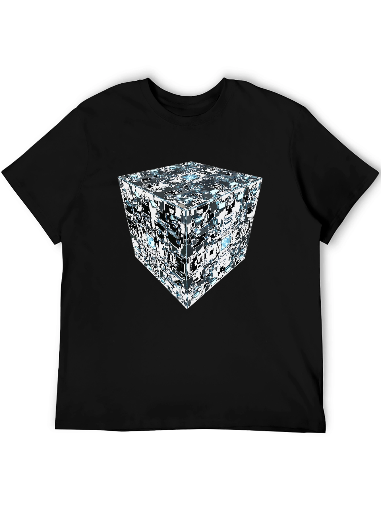 Abstract Cube Print Black T-Shirt