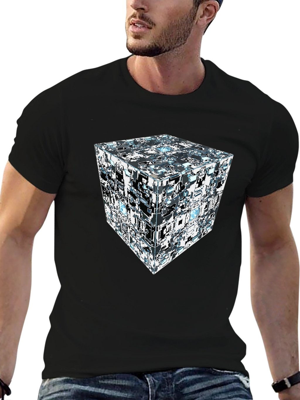 Abstract Cube Print Black T-Shirt
