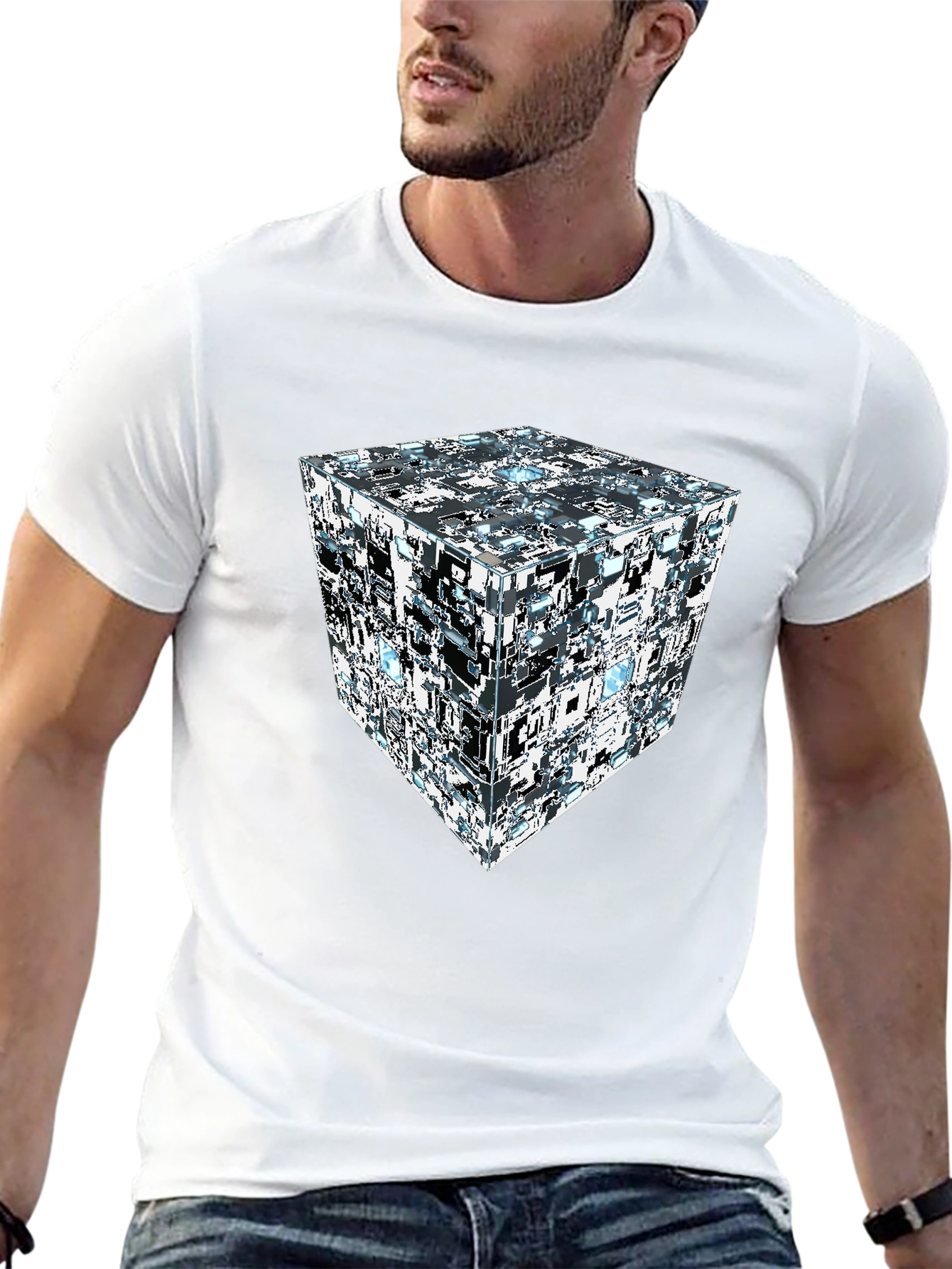 Abstract Cube Print Black T-Shirt