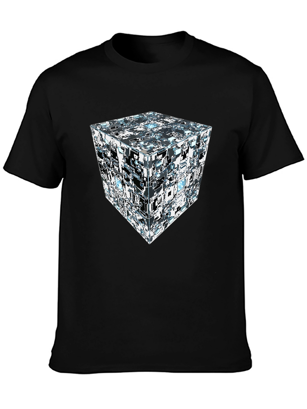 Abstract Cube Print Black T-Shirt