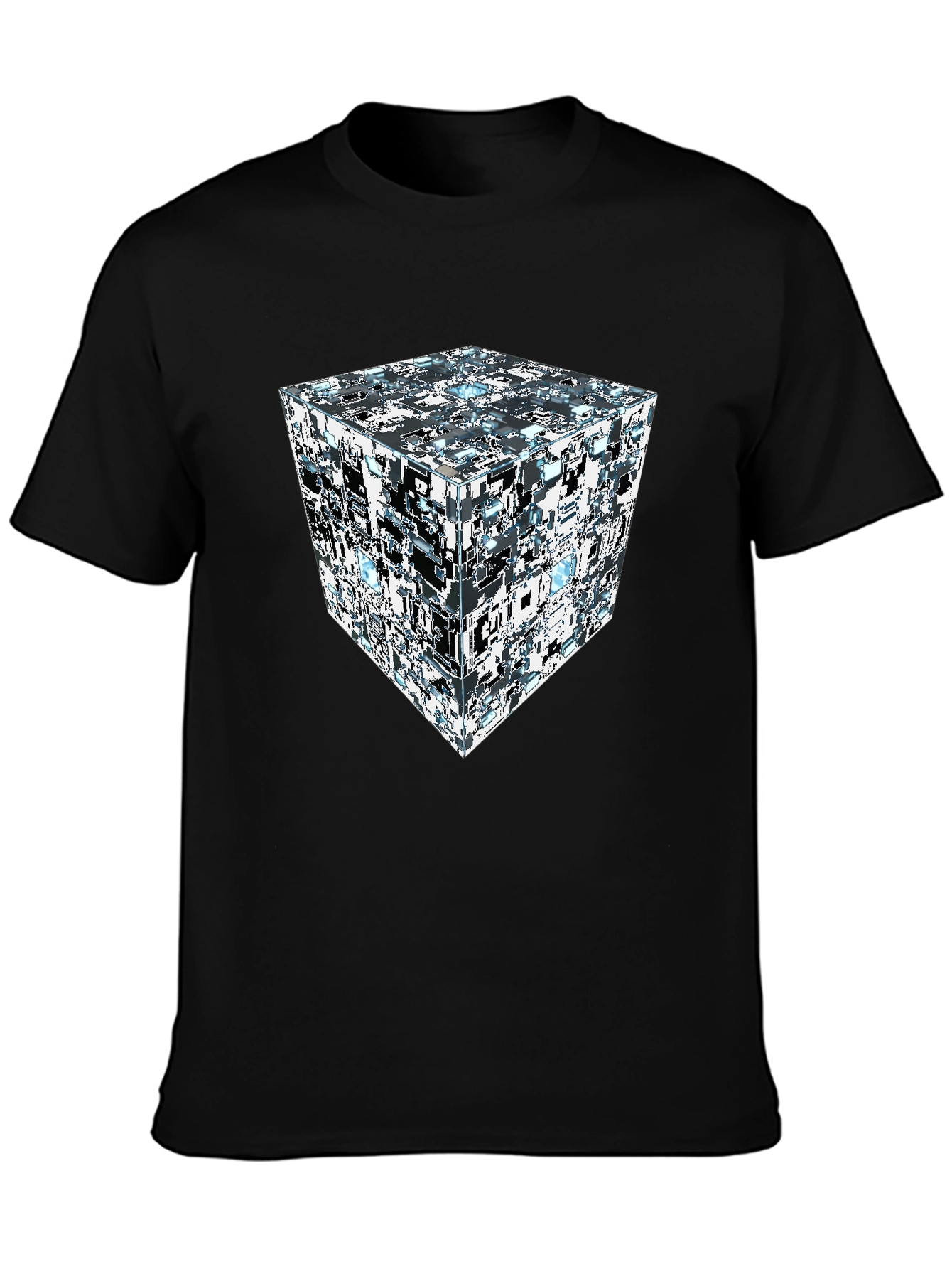 Abstract Cube Print Black T-Shirt