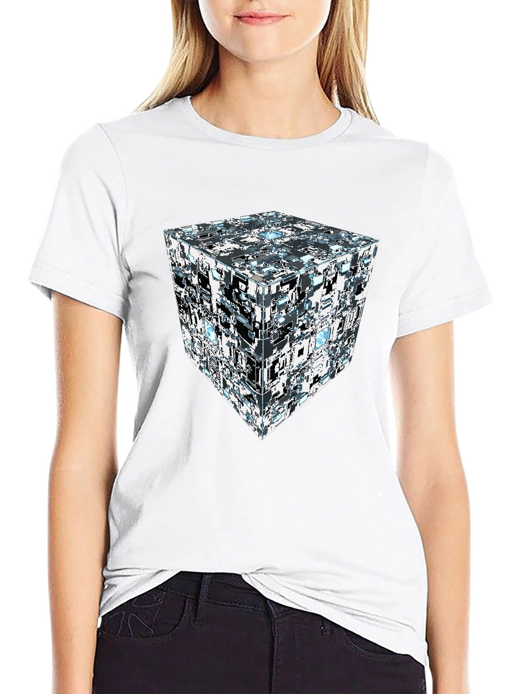 Abstract Cube Print Black T-Shirt