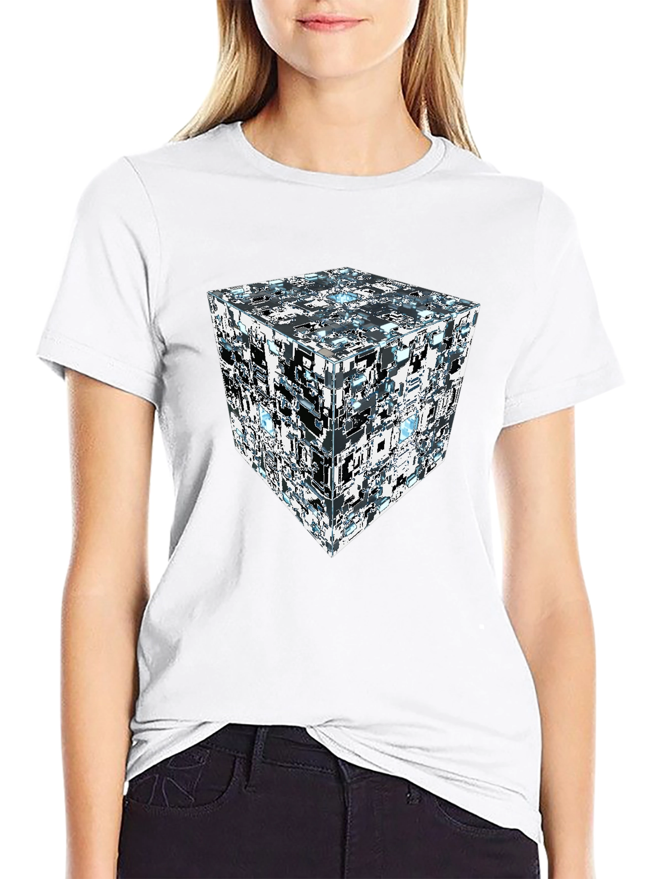 Abstract Cube Print Black T-Shirt