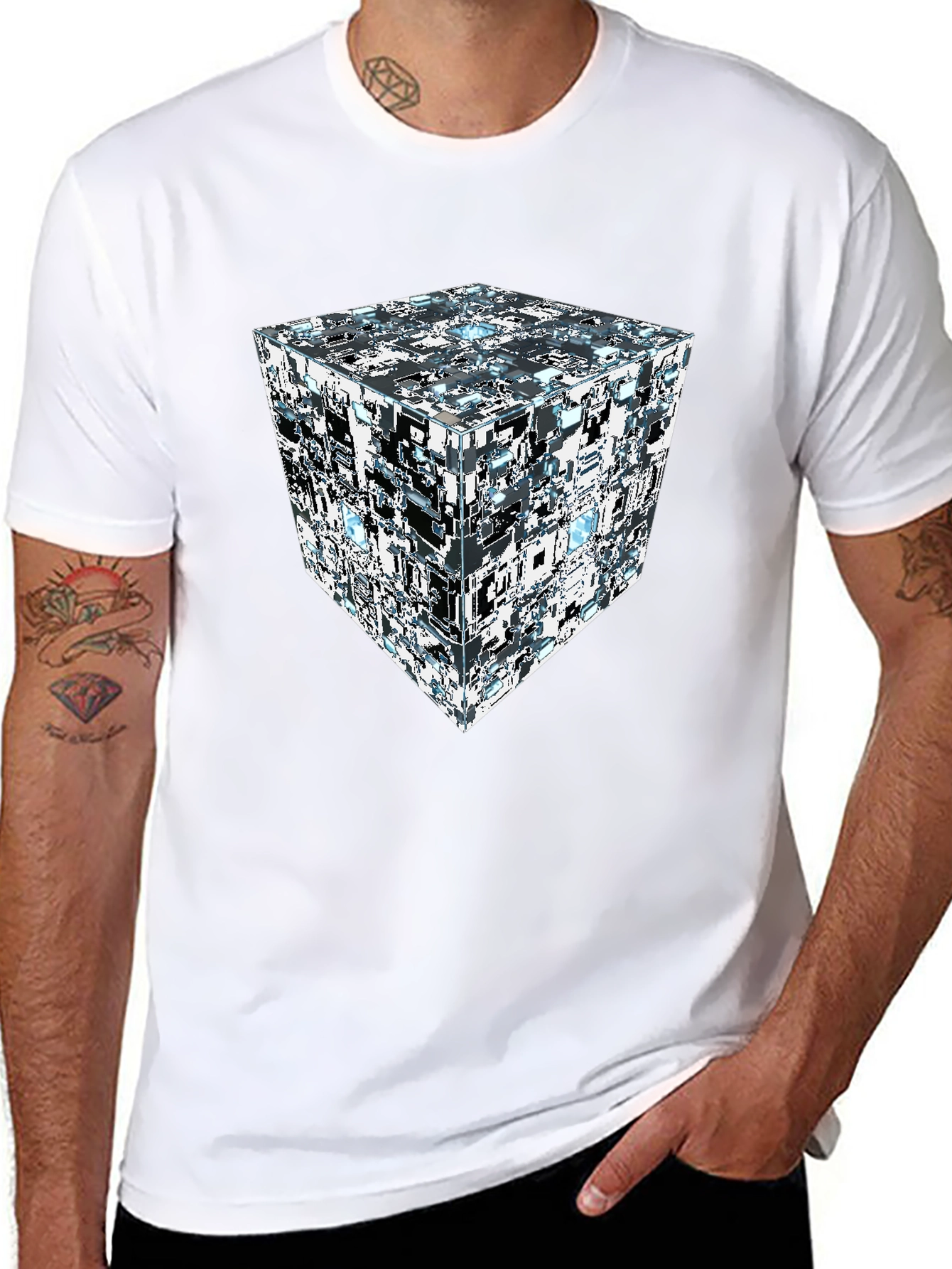 Abstract Cube Print Black T-Shirt