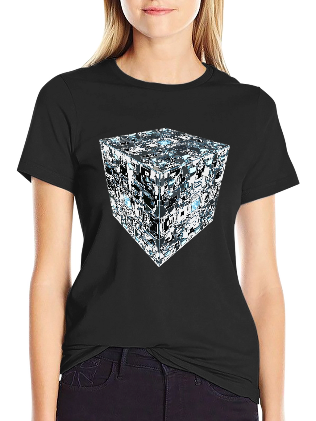 Abstract Cube Print Black T-Shirt