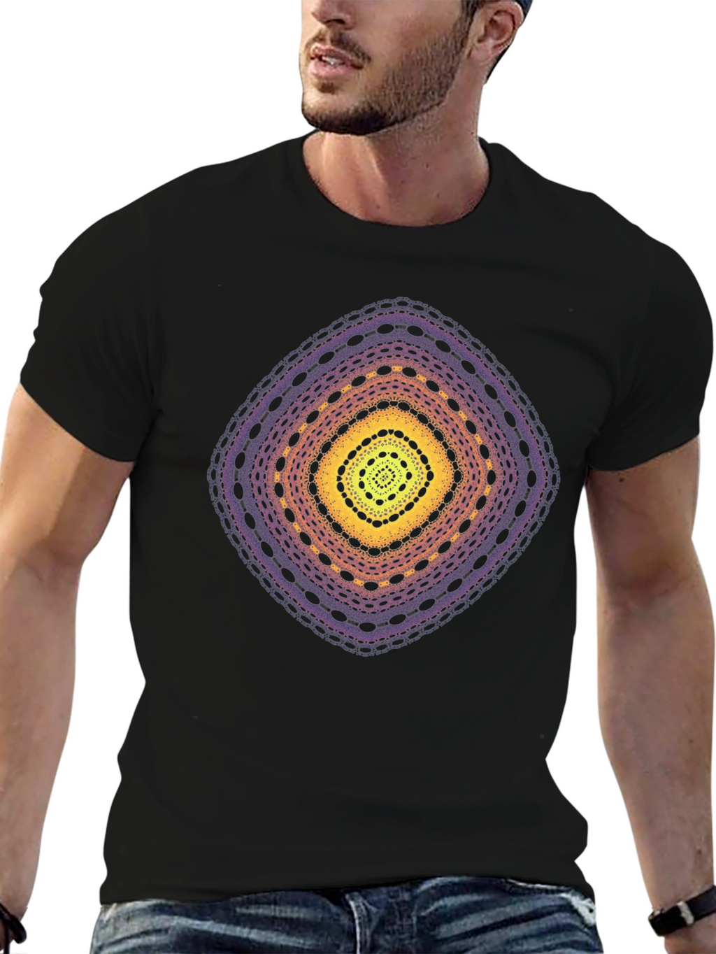 Abstract Diamond Graphic T-Shirt - Black