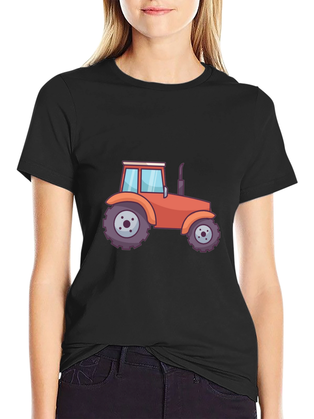 Tractor Graphic Tee - Black Cotton Blend T-Shirt