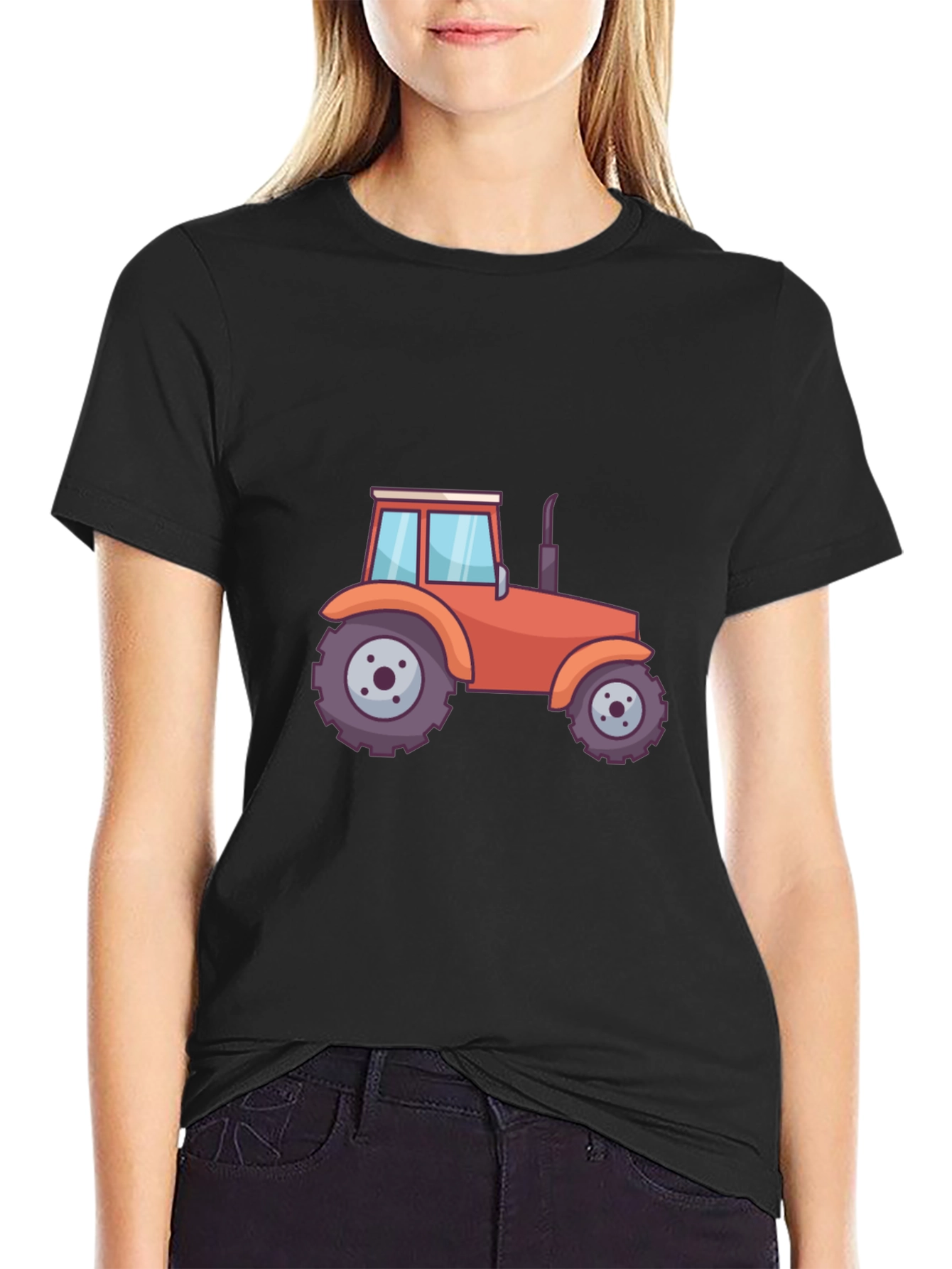 Tractor Graphic Tee - Black Cotton Blend T-Shirt