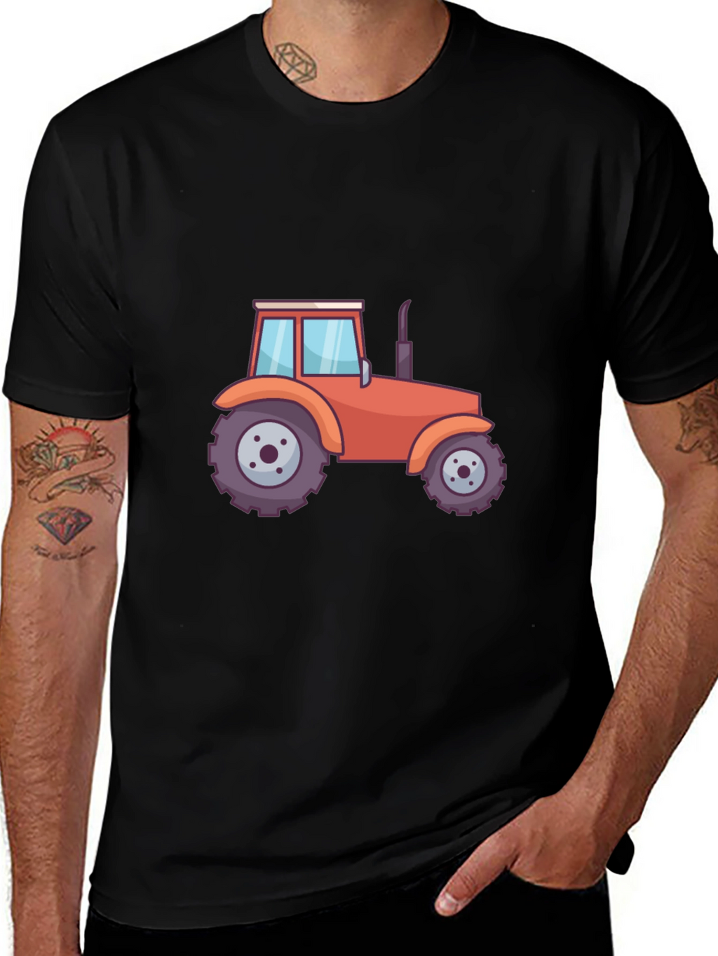 Tractor Graphic Tee - Black Cotton Blend T-Shirt