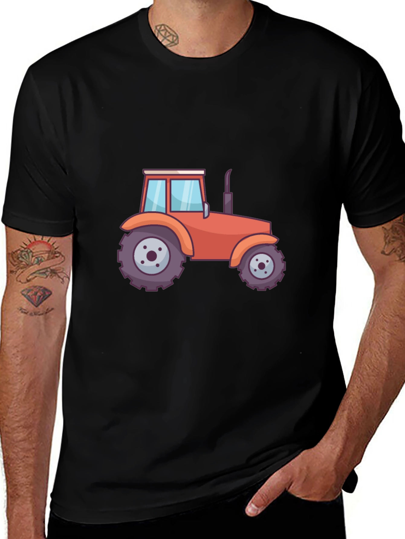 Tractor Graphic Tee - Black Cotton Blend T-Shirt