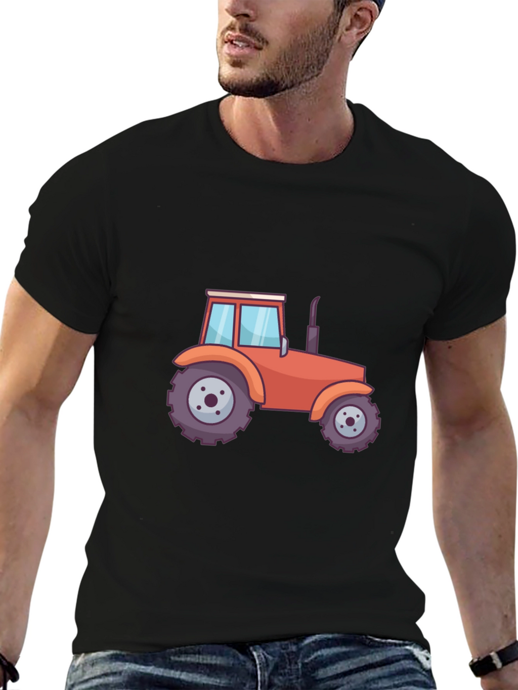 Tractor Graphic Tee - Black Cotton Blend T-Shirt