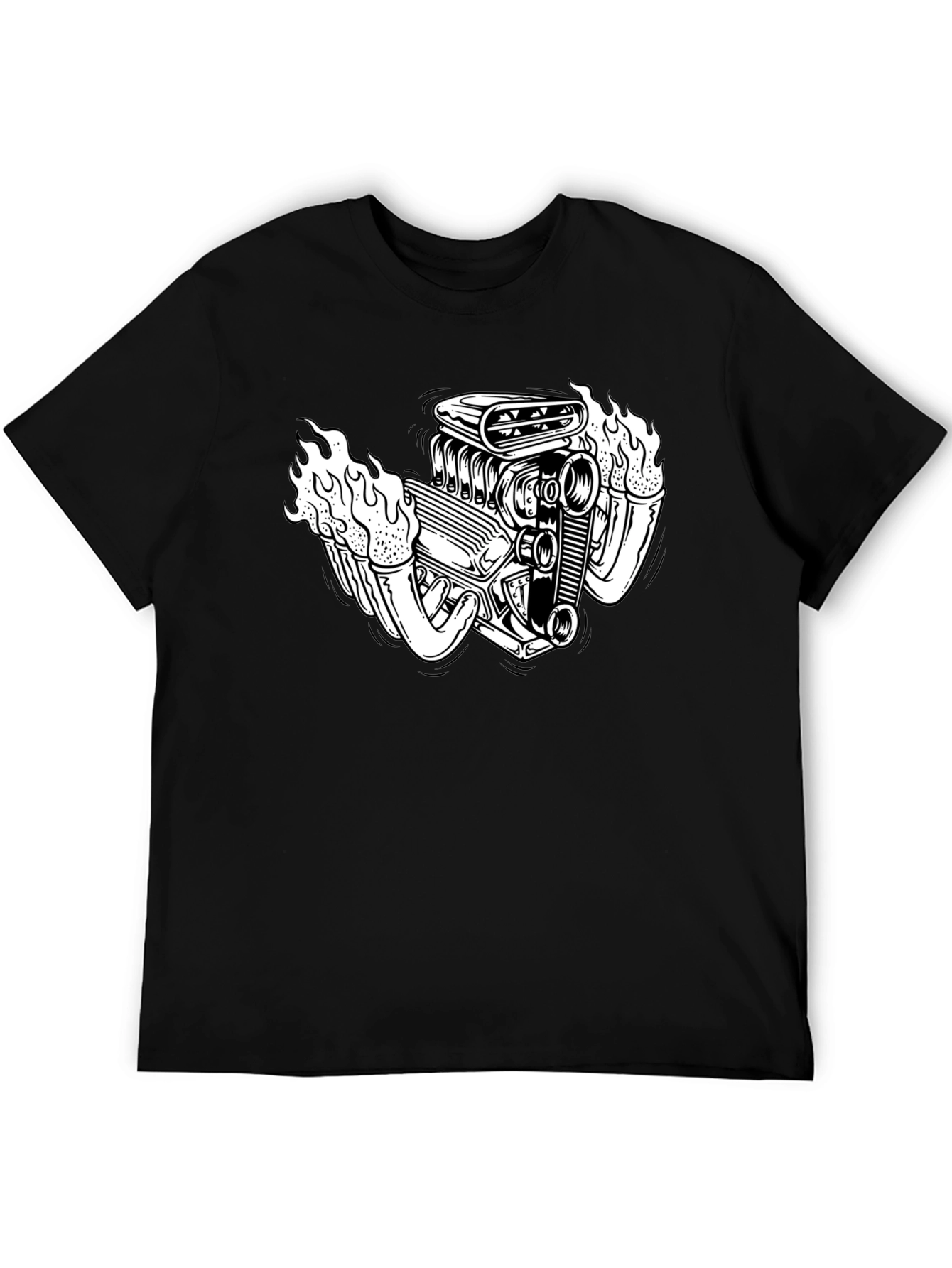 Flame Engine T-Shirt - Black Cotton Graphic Tee