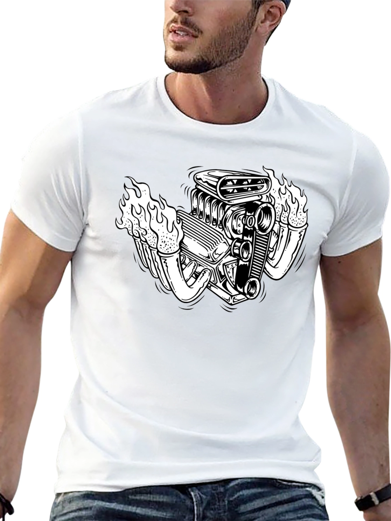 Flame Engine T-Shirt - Black Cotton Graphic Tee