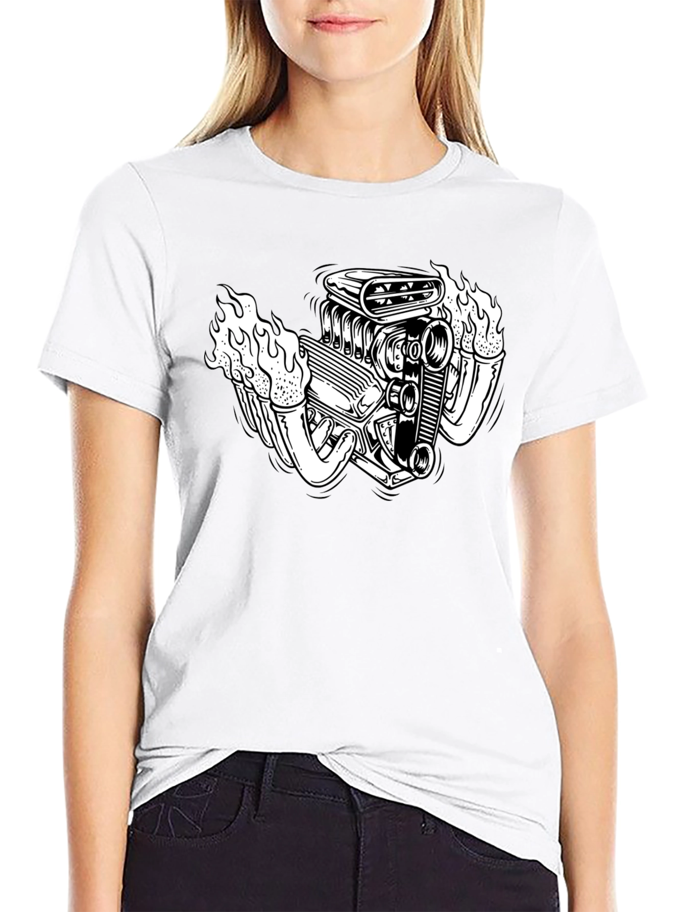 Flame Engine T-Shirt - Black Cotton Graphic Tee