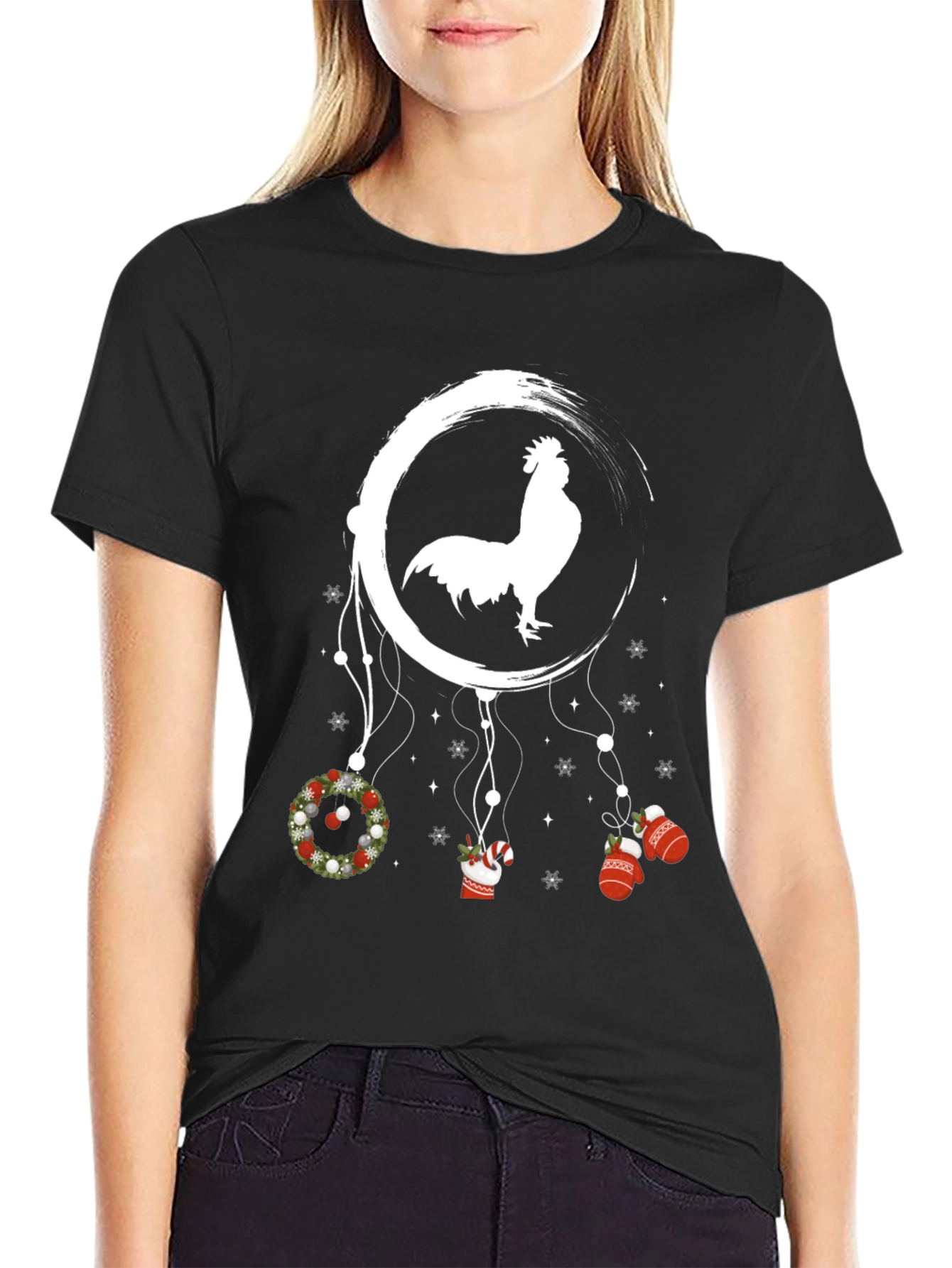 Novelty Christmas Rooster Dreamcatcher T-Shirt