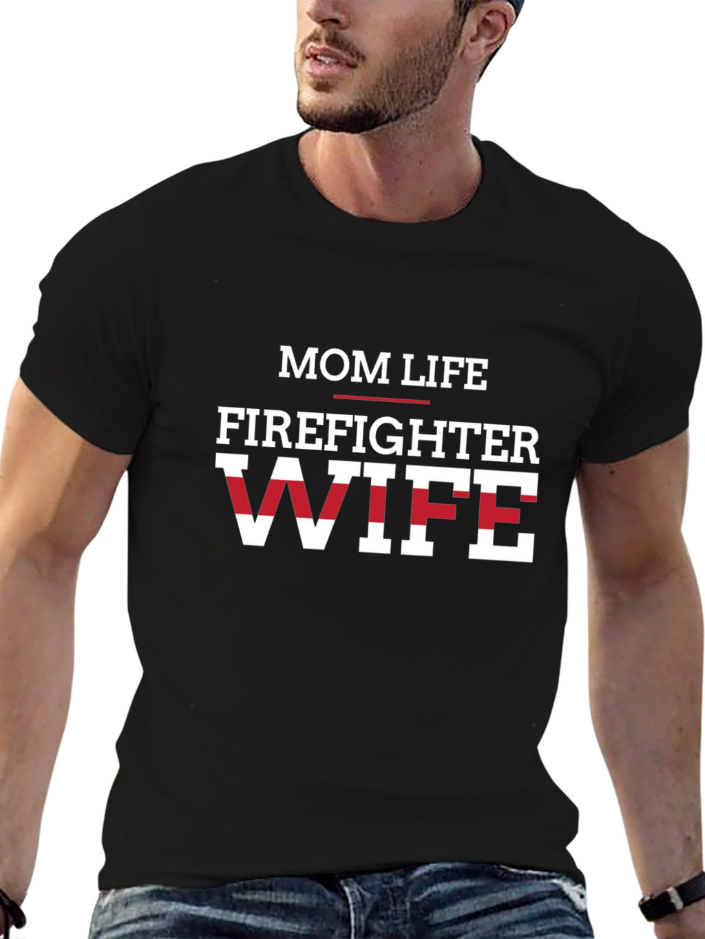 Mom Life Firefighter Wife Graphic Tee - Black