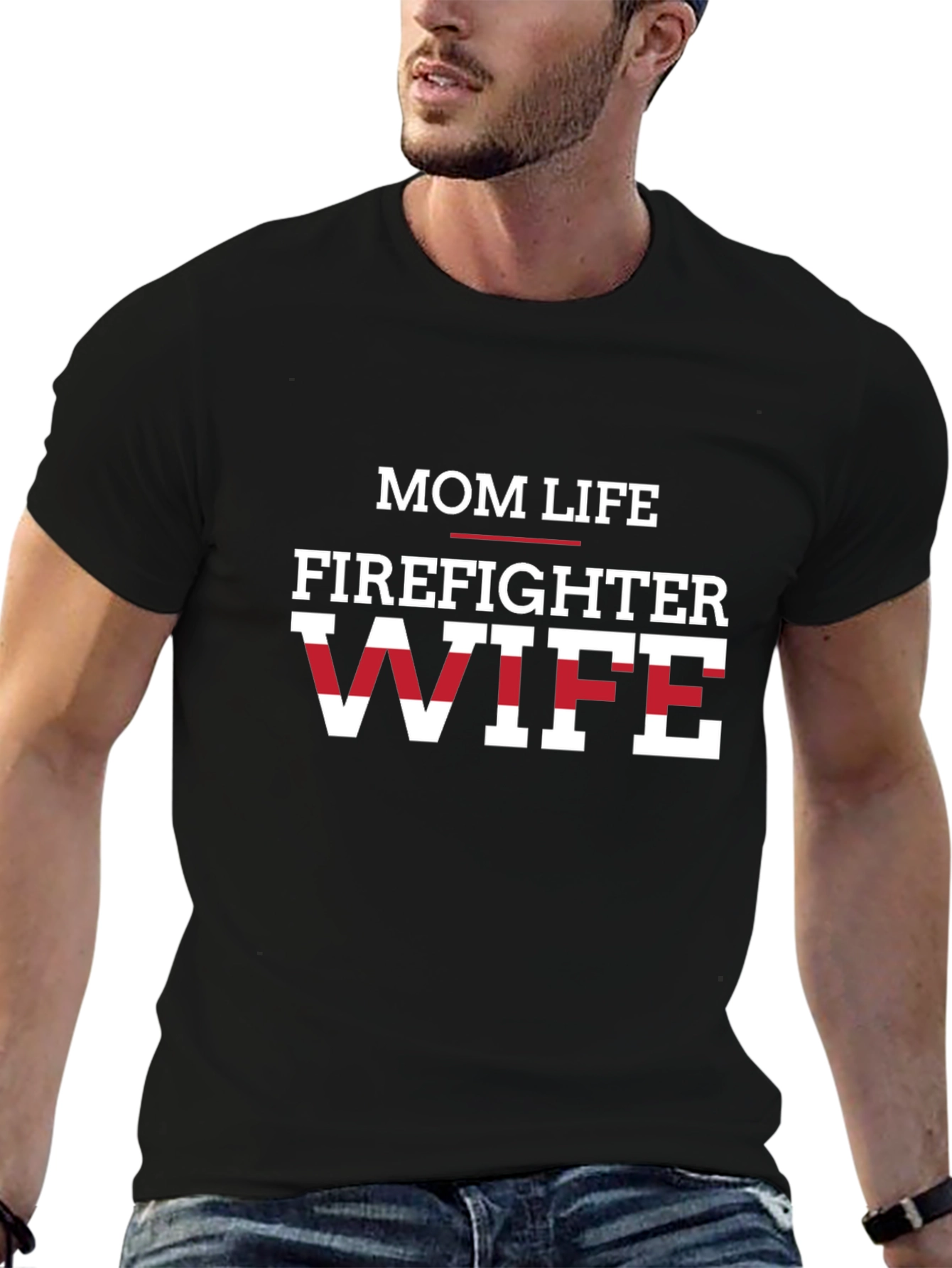 Mom Life Firefighter Wife Graphic Tee - Black