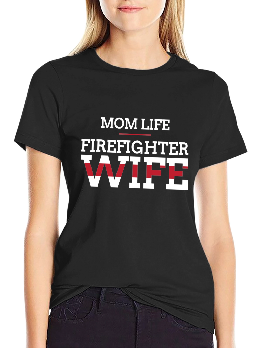 Mom Life Firefighter Wife Graphic Tee - Black
