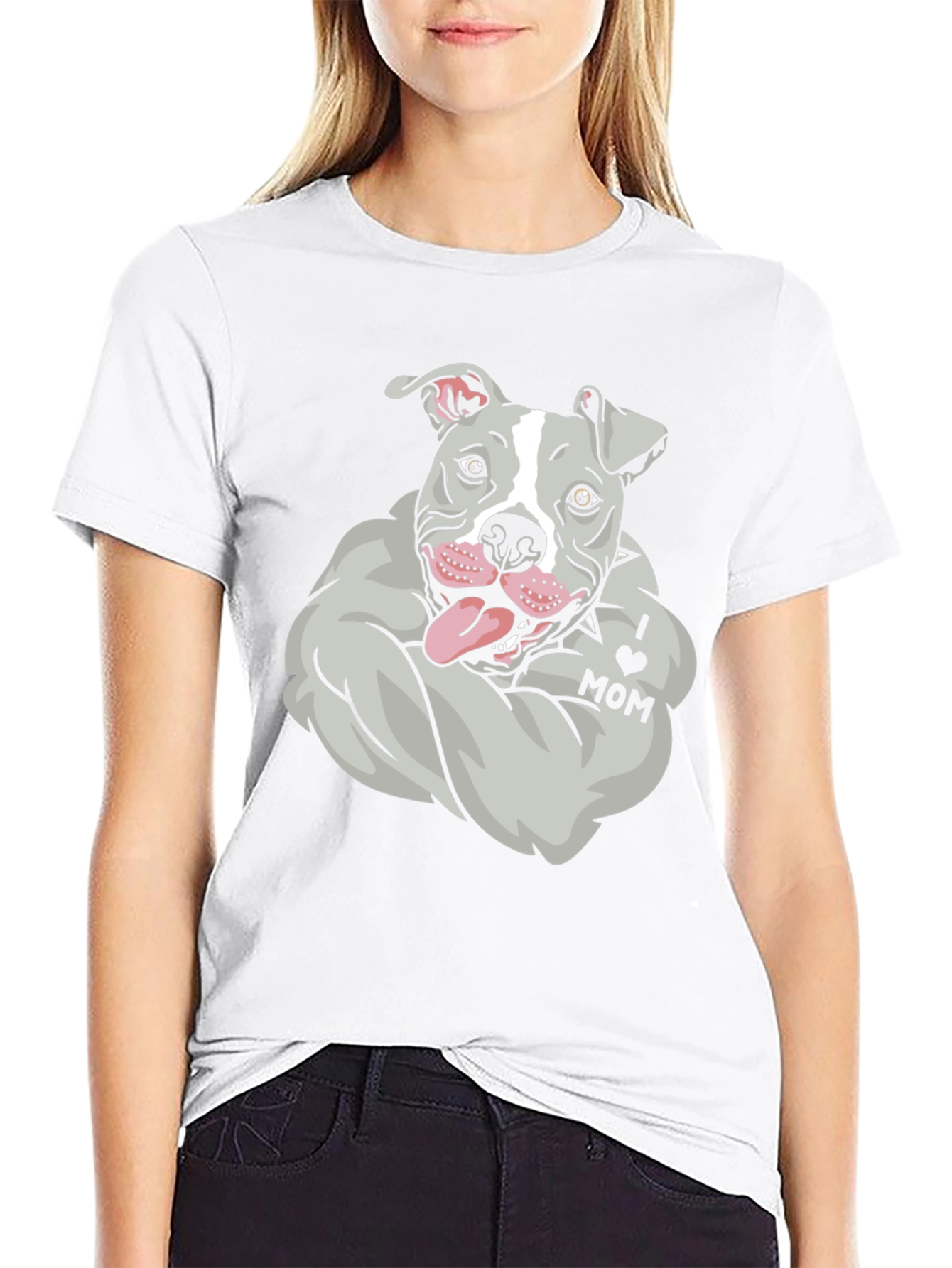 Pitbull I Love Mom Graphic Tee