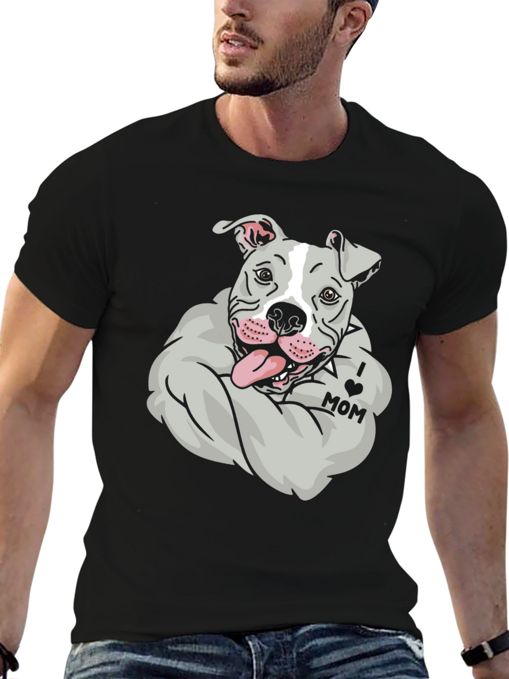 Pitbull I Love Mom Graphic Tee