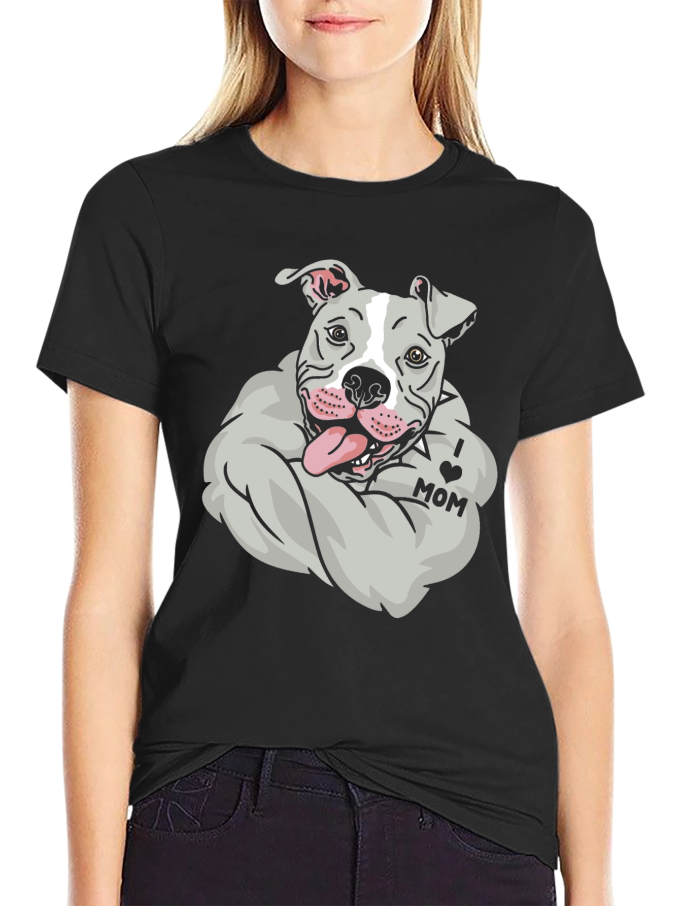 Pitbull I Love Mom Graphic Tee