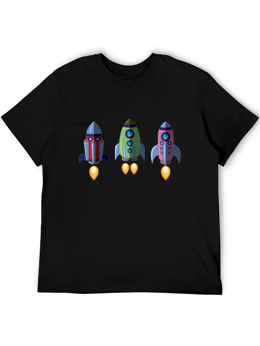 Rocket Trio Graphic Tee - Black Cotton T-Shirt