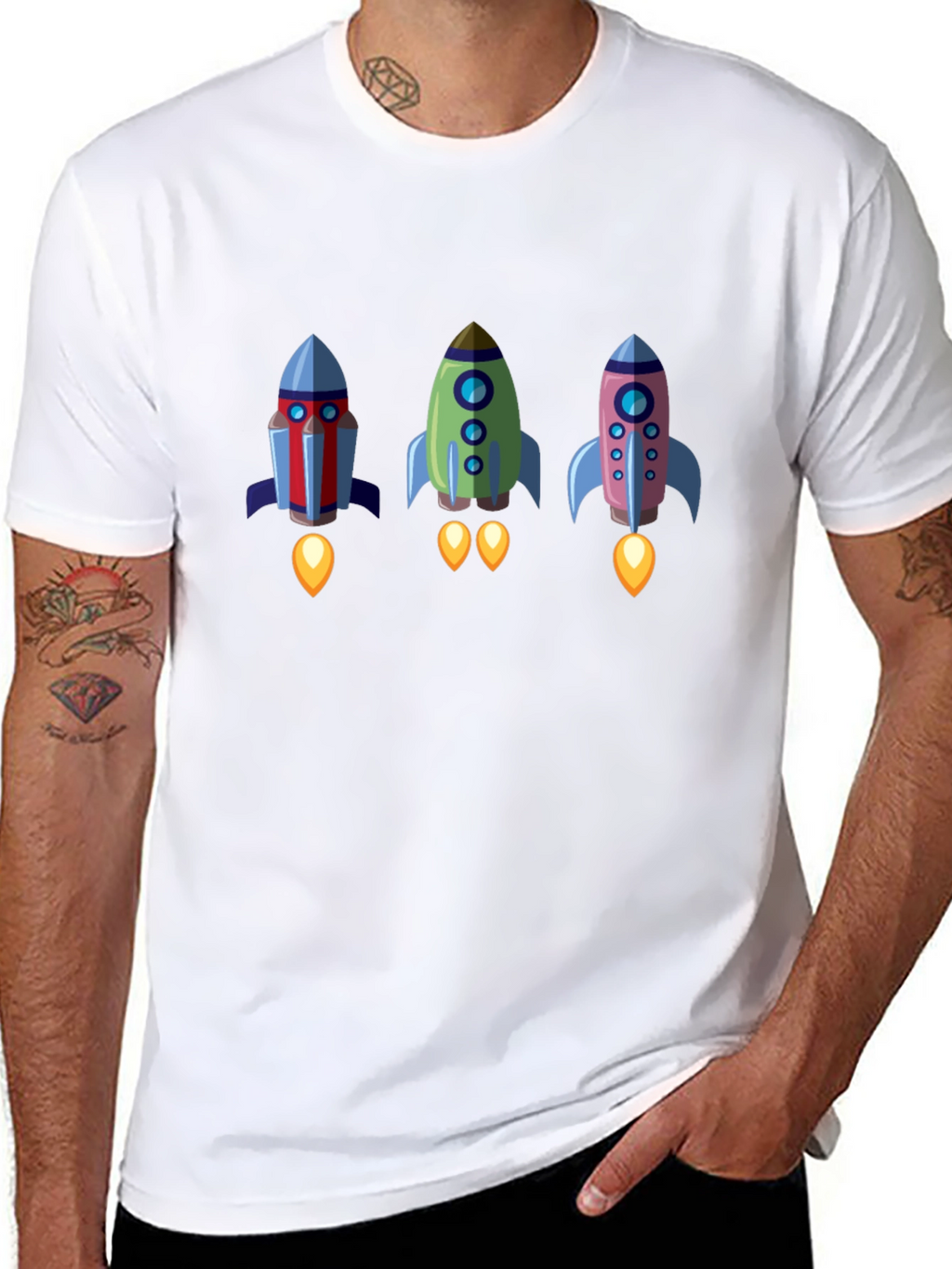 Rocket Trio Graphic Tee - Black Cotton T-Shirt