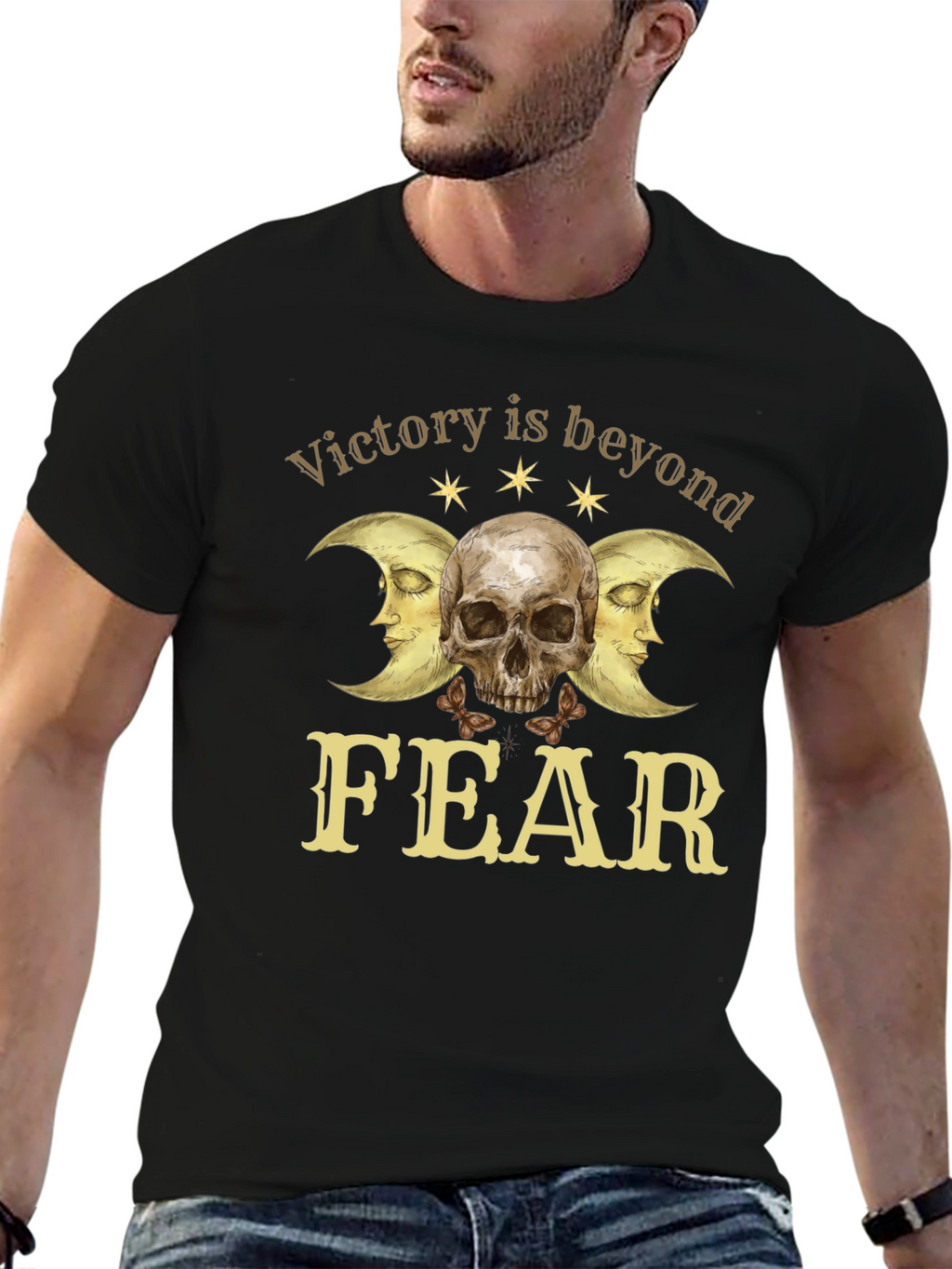 Victory Beyond Fear Skull & Moon Graphic T-Shirt