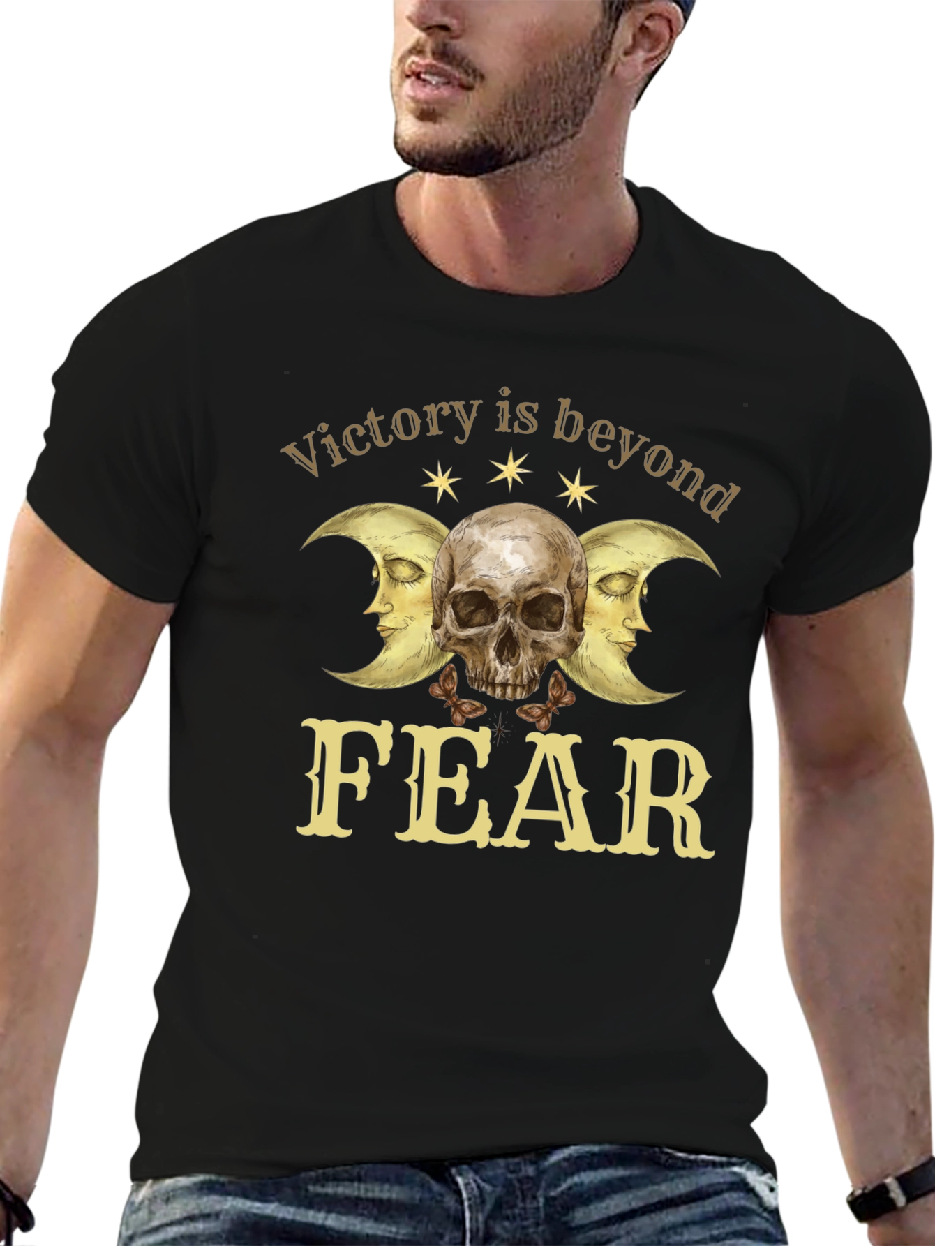 Victory Beyond Fear Skull & Moon Graphic T-Shirt
