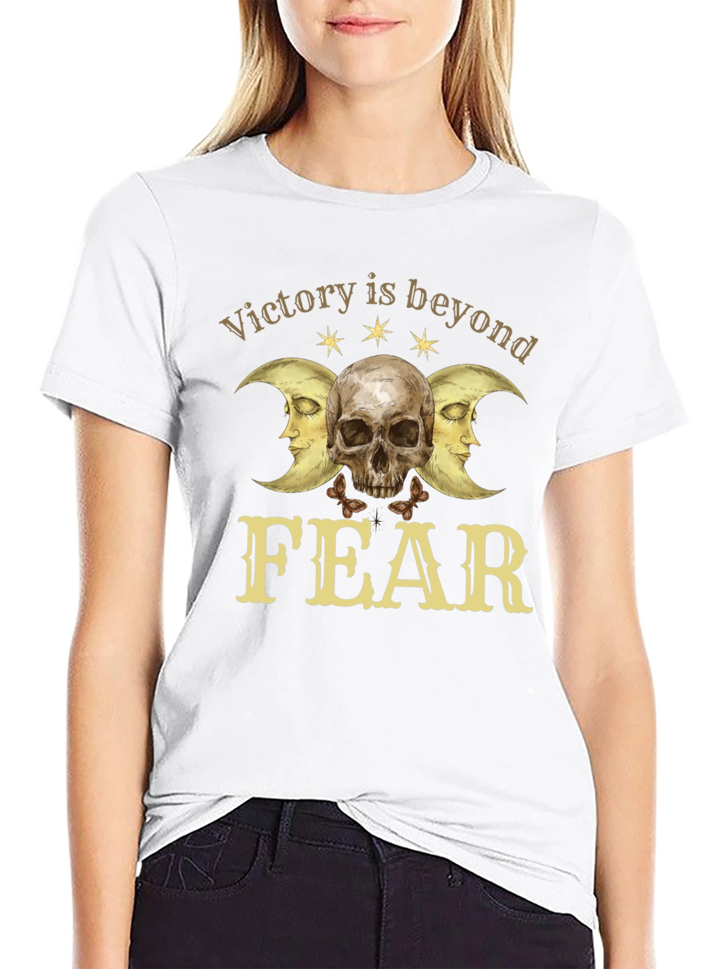 Victory Beyond Fear Skull & Moon Graphic T-Shirt